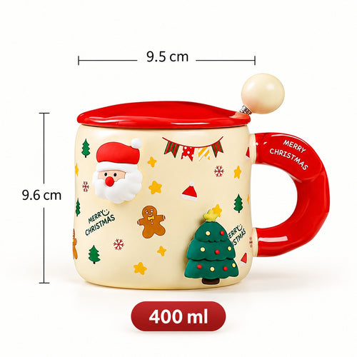 Cute Christmas Ceramic Mug with Lid & Spoon