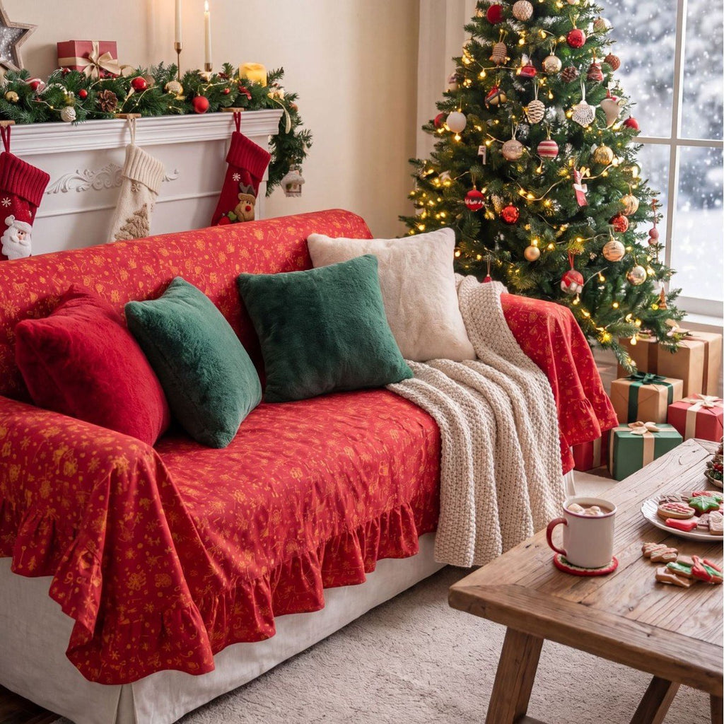 Christmas Ruffle Sofa Cover