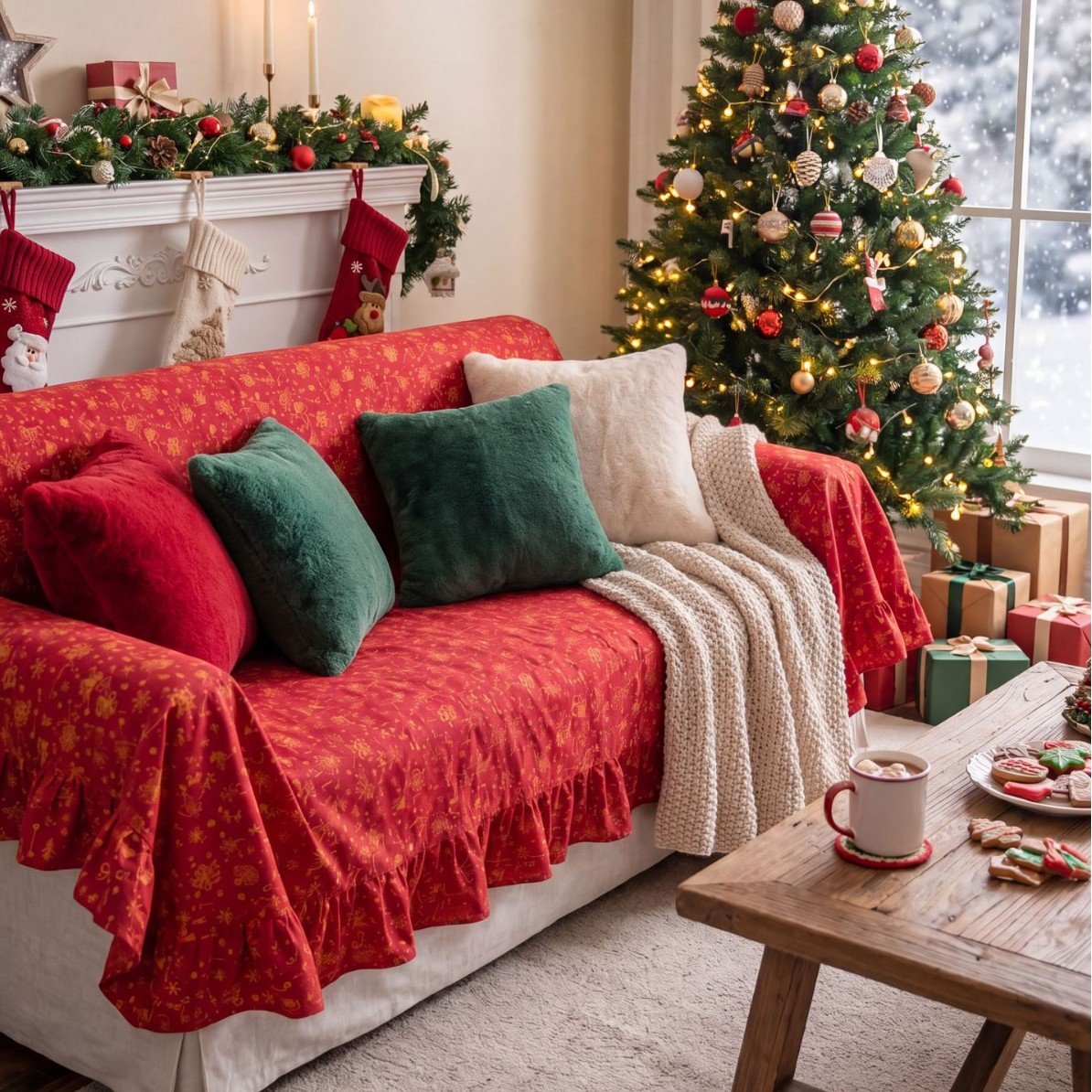 Christmas Ruffle Sofa Cover