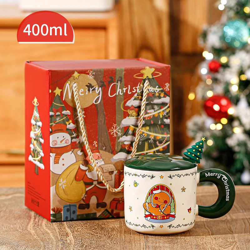 Cute Christmas Ceramic Mug with Lid & Spoon