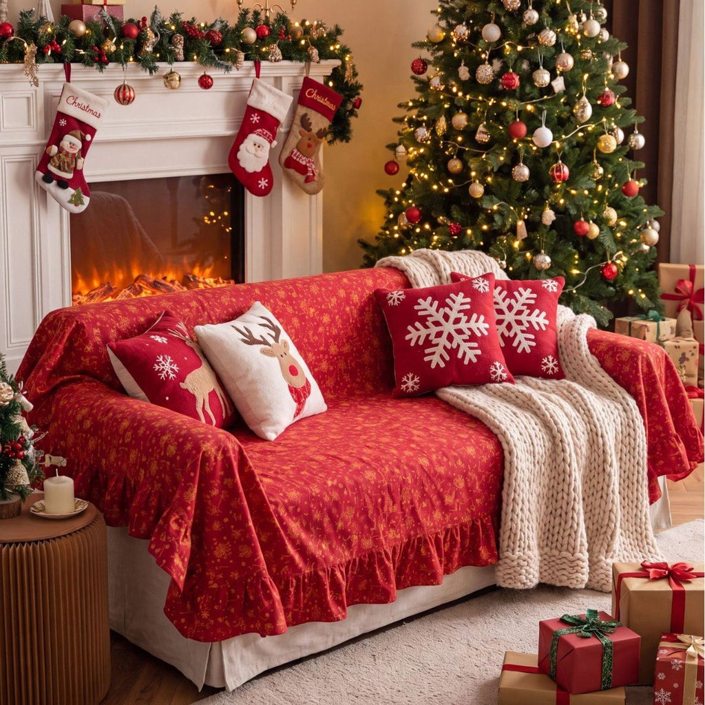 Christmas Ruffle Sofa Cover