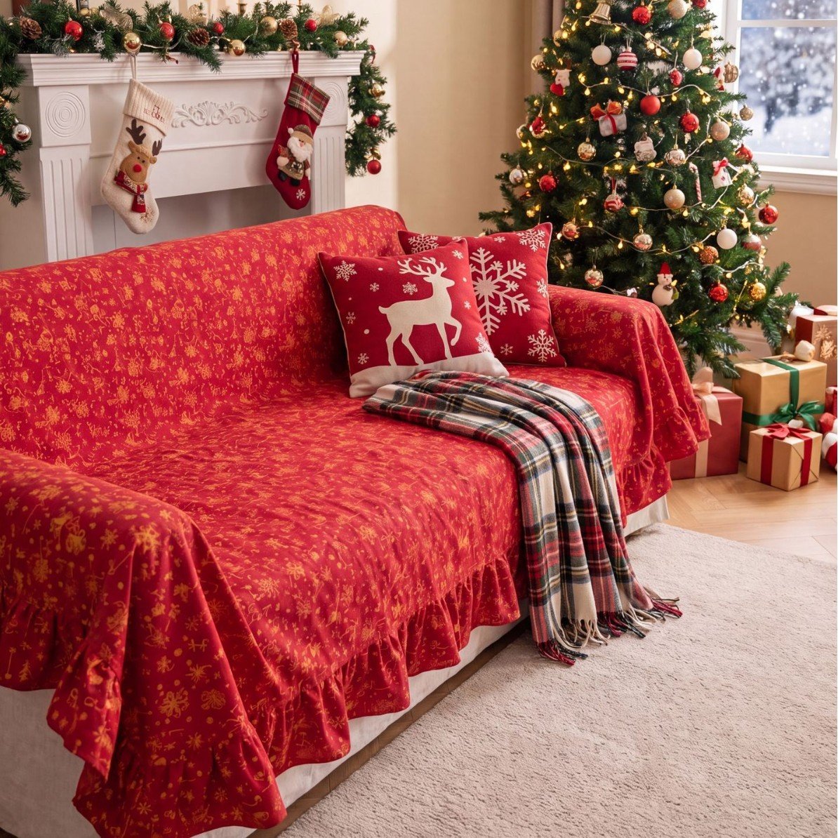 Christmas Ruffle Sofa Cover
