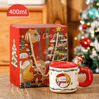 Cute Christmas Ceramic Mug with Lid & Spoon