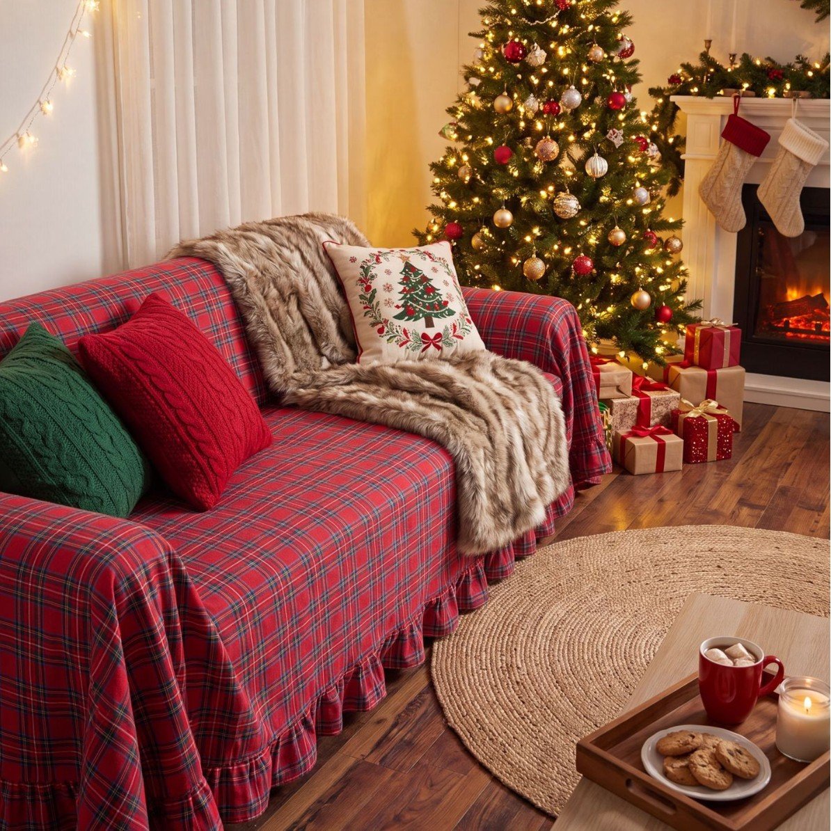 Christmas Ruffle Sofa Cover