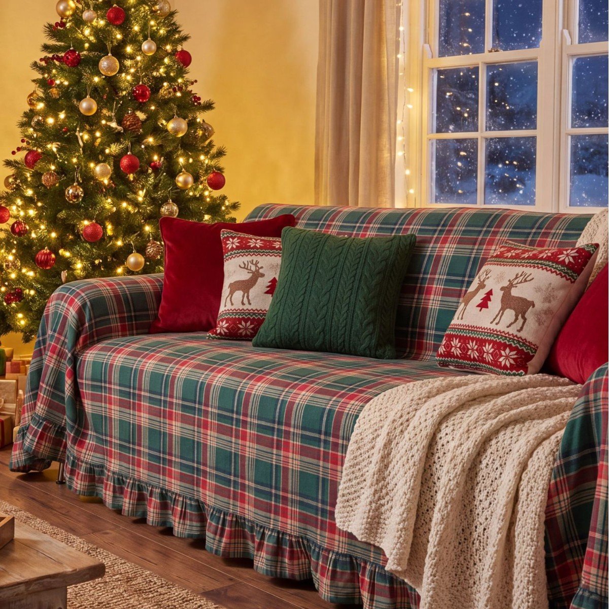 Christmas Ruffle Sofa Cover