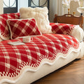 Red Plaid Chenille Sofa Mat