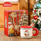 Cute Christmas Ceramic Mug with Lid & Spoon