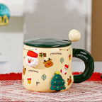 Cute Christmas Ceramic Mug with Lid & Spoon