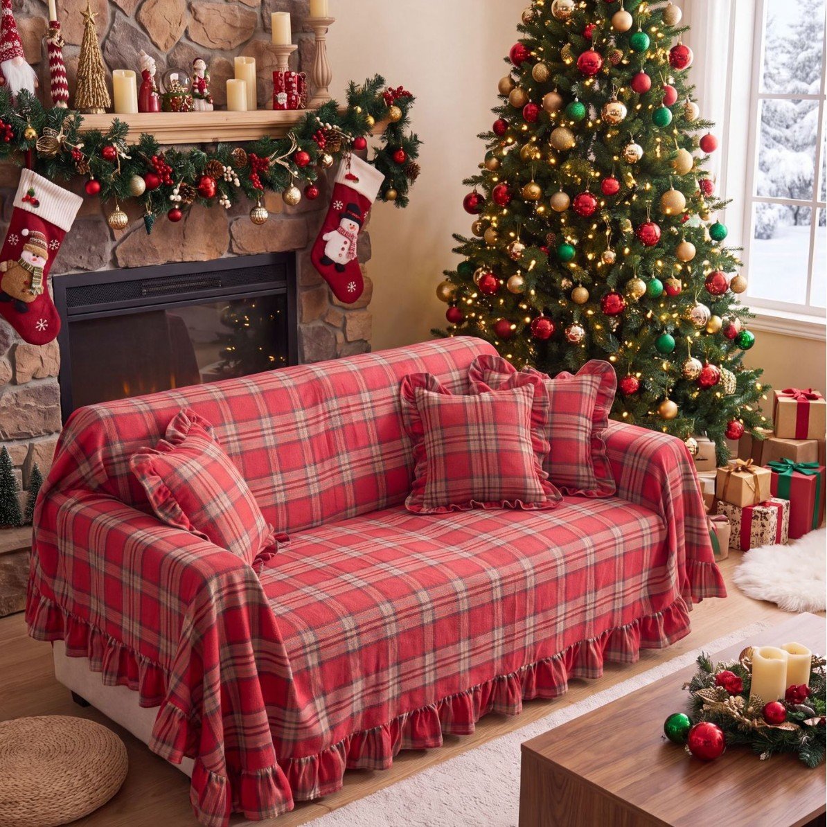 Christmas Ruffle Sofa Cover