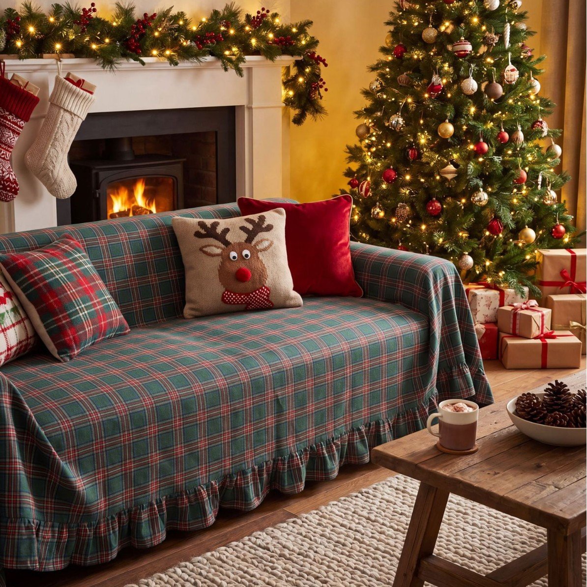 Christmas Ruffle Sofa Cover